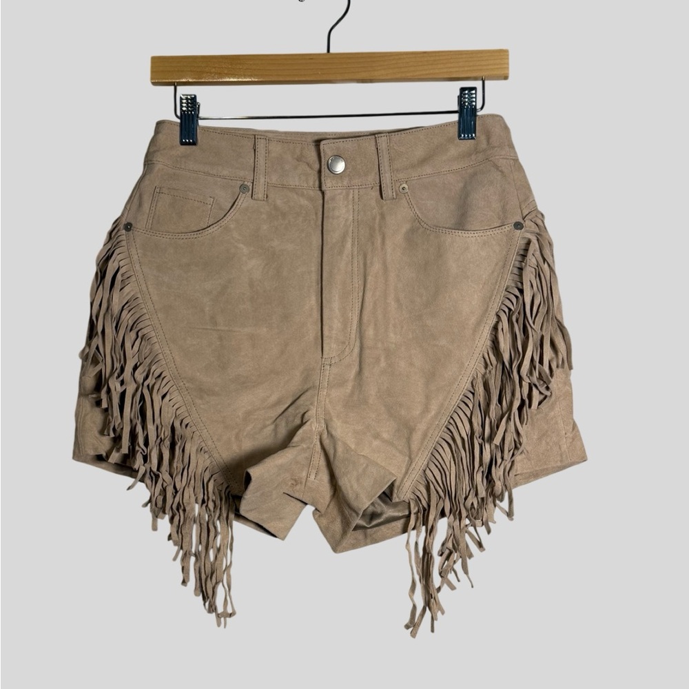 BLANKNYC Genuine Suede Fringe Shorts Beach Walk Tan 28